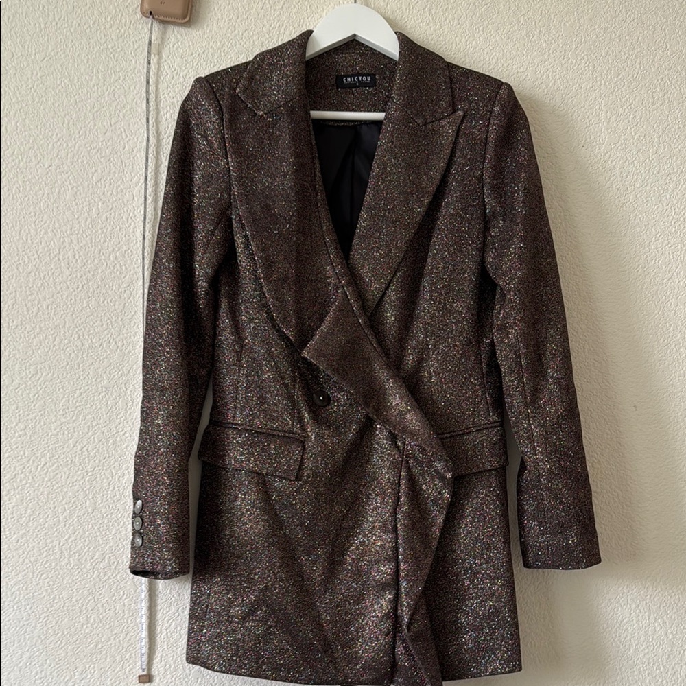 ChicYou Metallic color thread Double-Breasted Blazer